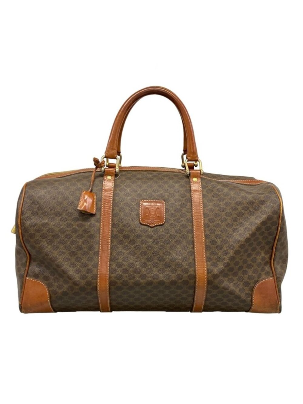 Celine Boston Bag Macadam Pattern Dark Brown No Lock Leather